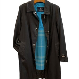 Burberry London trench coat black removable plaid liner 10R